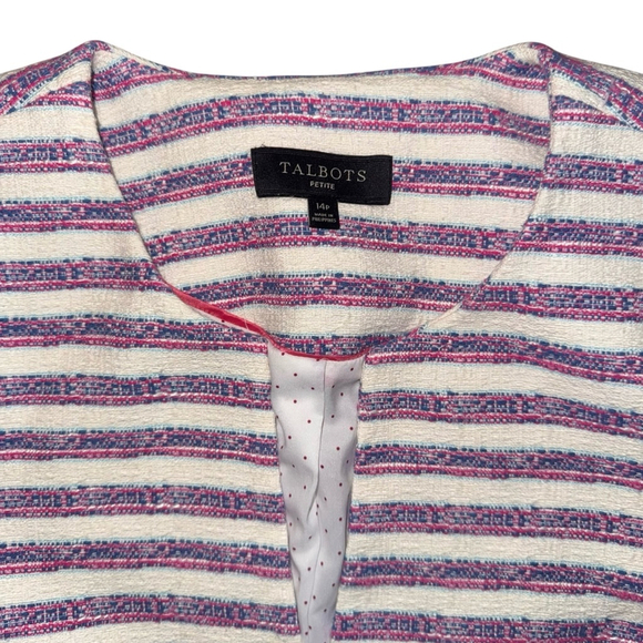 Talbots Blazer Size 14P Pink blue Striped 3/4 sleeve spring Easter casual - Picture 5 of 9